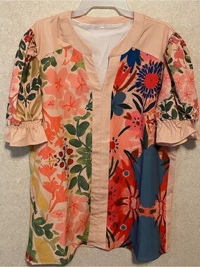 Floral Patchwork Pink Multicolor Women's Tunic
